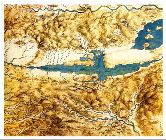 Schema di Leonardo sulla palude della Valdichiana